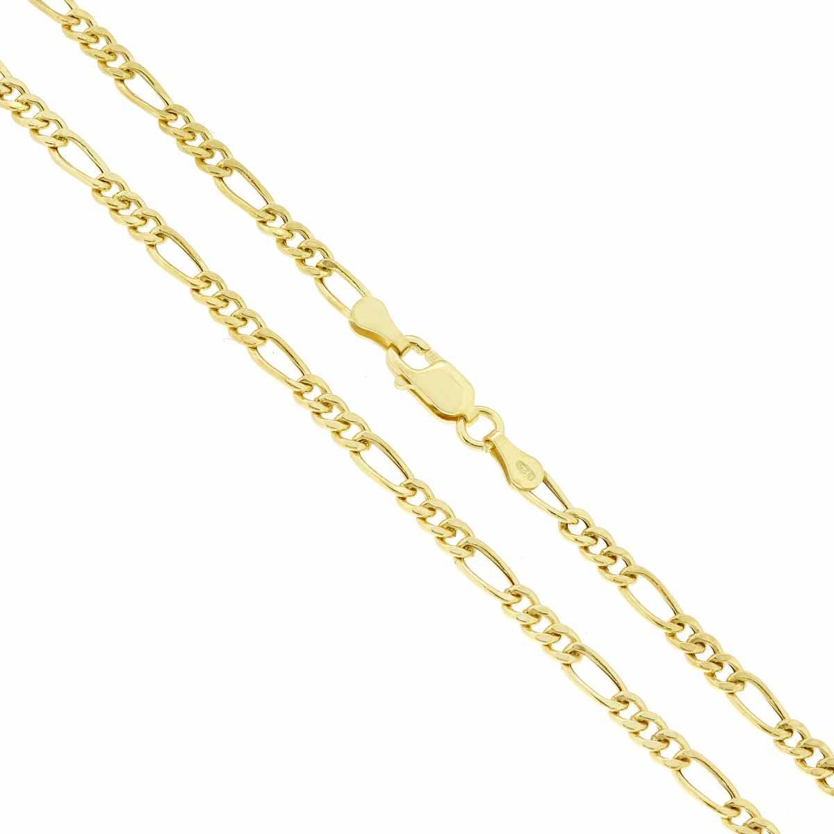 Catena Figaro Alternata 080 3+1 Vuoto sezione mm 3 lunghezza cm 50 in ARGENTO 925 Galvanica Oro