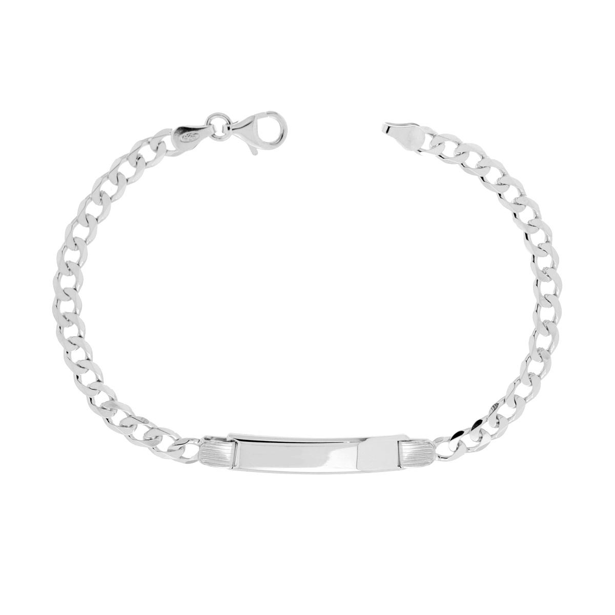Bracciale Uomo Targa Rettangolare con Catena Grumetta Vuota in ARGENTO 925 Galvanica Rodio