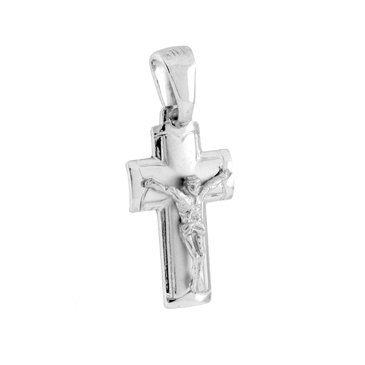 Ciondolo Croce Latina con Ges Cristo in ARGENTO 925 Galvanica Rodio