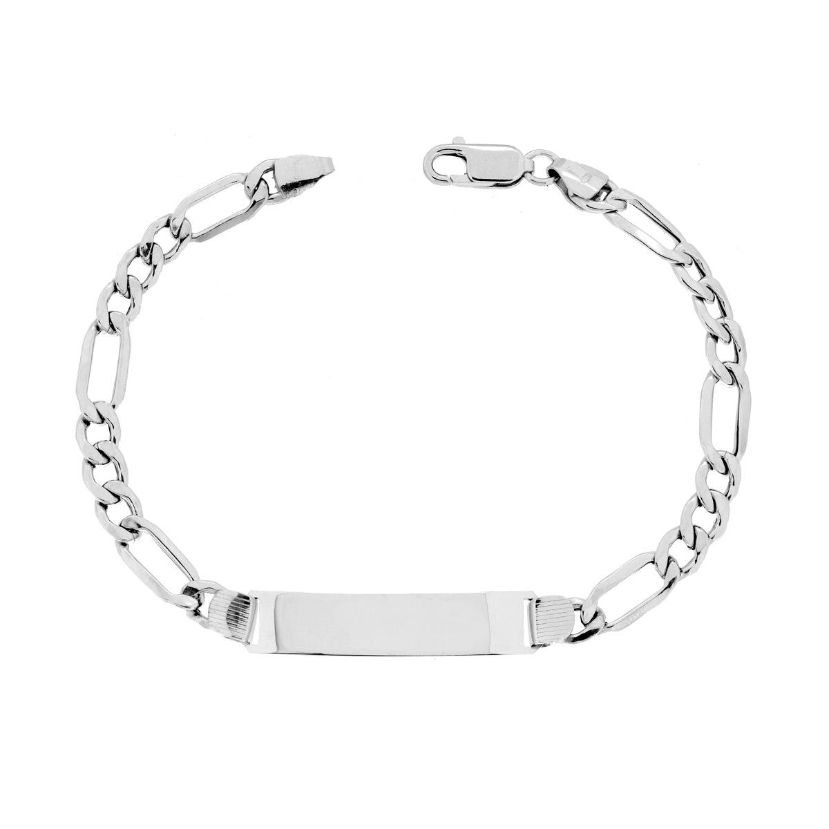 Bracciale Targa Plain con Catena Figaro alternata 3+1 mm 6.3 cm 20 in ARGENTO 925 Galvanica Rodio