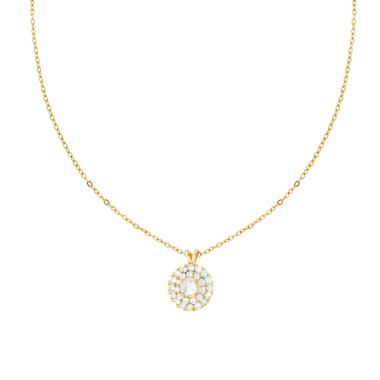 Collana Catena Forzatina Diamantata Tondo con Crystal Bianchi in ACCIAIO e OTTONE colore Oro