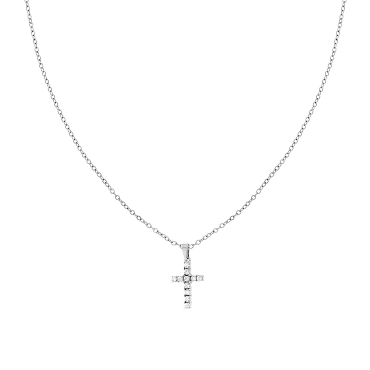 Collana Catena Forzatina Diamantata e Croce con Crystal Bianchi in ACCIAIO