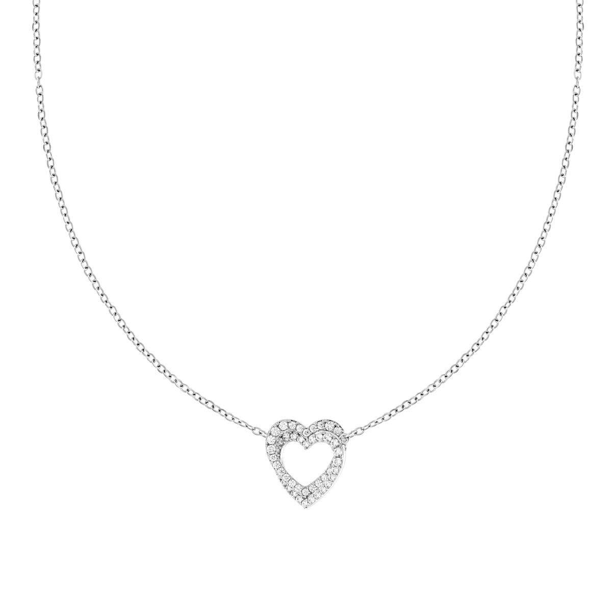 Collana Catena Forzatina Diamantata con Cuori incrociati e Crystal Bianchi in ACCIAIO e OTTONE