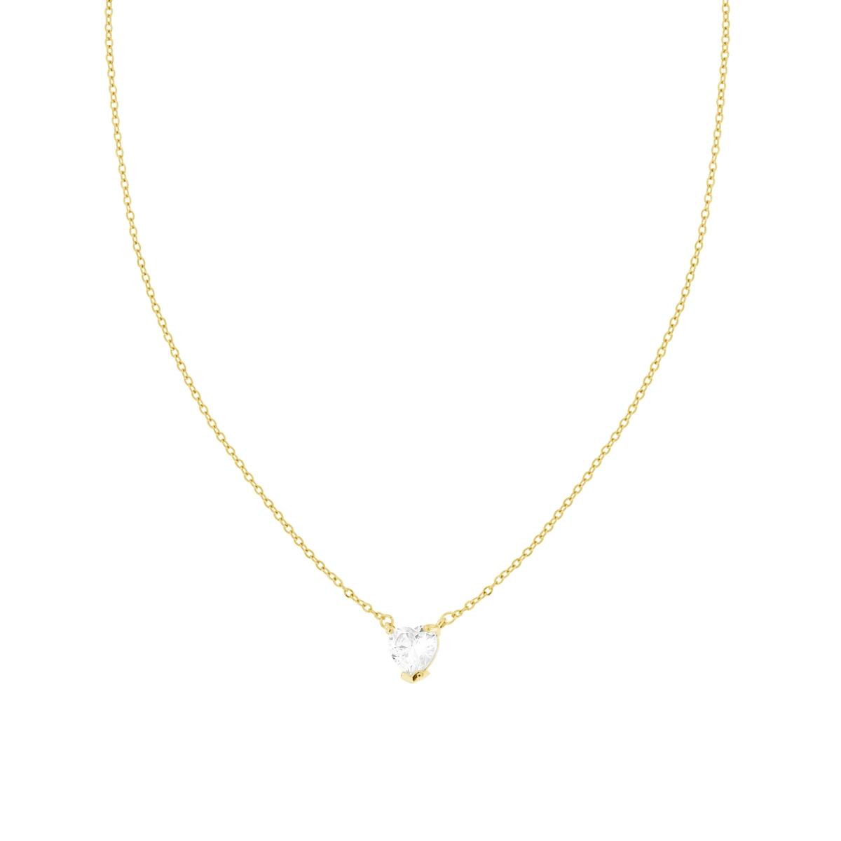 Collana Catena Forzatina Diamantata con Punto Luce Cuore Crystal Bianco in ACCIAIO colore Oro