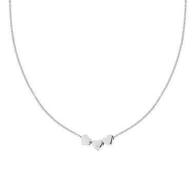 Collana Catena Forzatina Diamantata con tre Cuori Bombati passanti in ACCIAIO