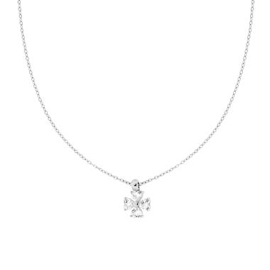 Collana Catena Forzatina Diamantata con Punto Luce Quadrifoglio Cuori Crystal Bianchi in ACCIAIO