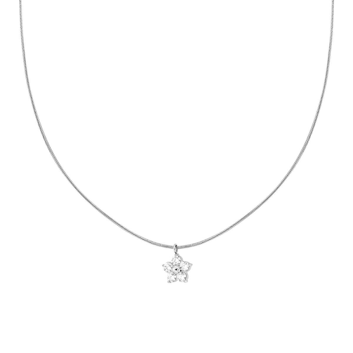 Collana Catena Coda di Topo e Fiore Punto Luce con Crystal Bianchi in ACCIAIO