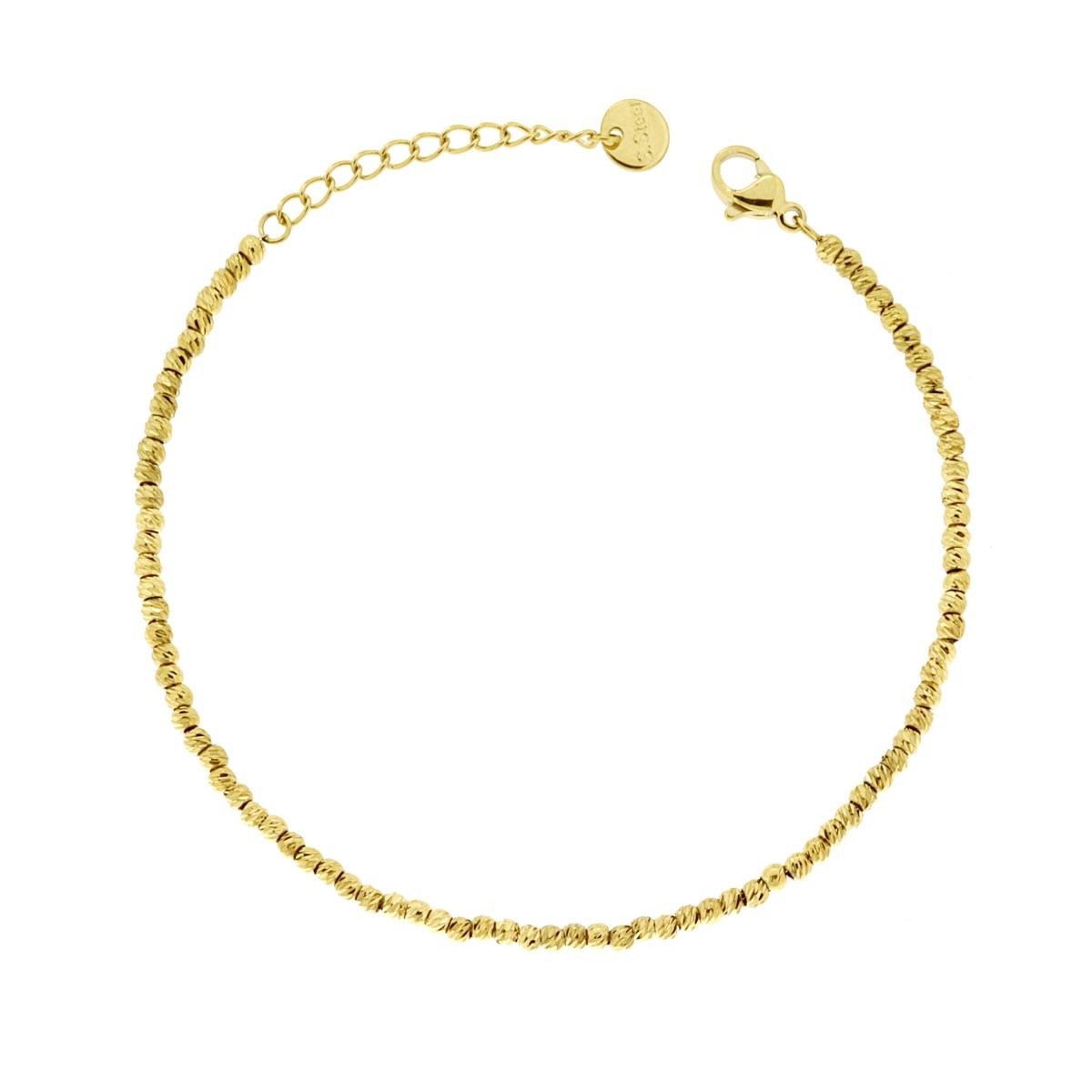Bracciale Catena con Palline Diamantate mm 2,5 in ACCIAIO colore Oro