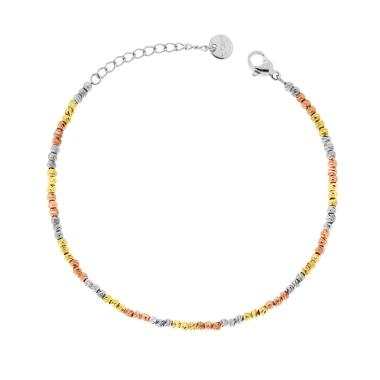 Bracciale Catena con Palline Diamantate mm 2.5 in ACCIAIO colore Acciaio Oro Rosa