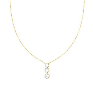 Collana Catena Forzatina Diamantata con Trilogy Punto Luce Crystal Bianchi in ACCIAIO colore Oro