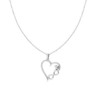 Collana Catena Forzatina Diamantata con Cuore Infinito e Crystal Bianchi in ACCIAIO e OTTONE