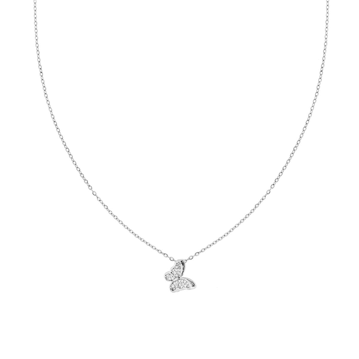 Collana Catena Forzatina Diamantata con Farfalla e Crystal Bianchi in ACCIAIO e OTTONE