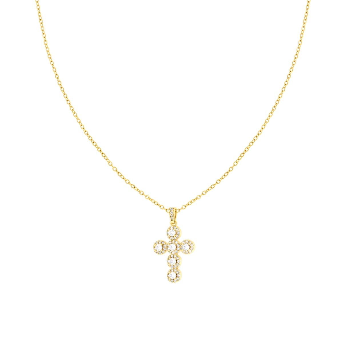 Collana Catena Forzatina Diamantata e Croce con Crystal Bianchi in ACCIAIO e OTTONE colore Oro