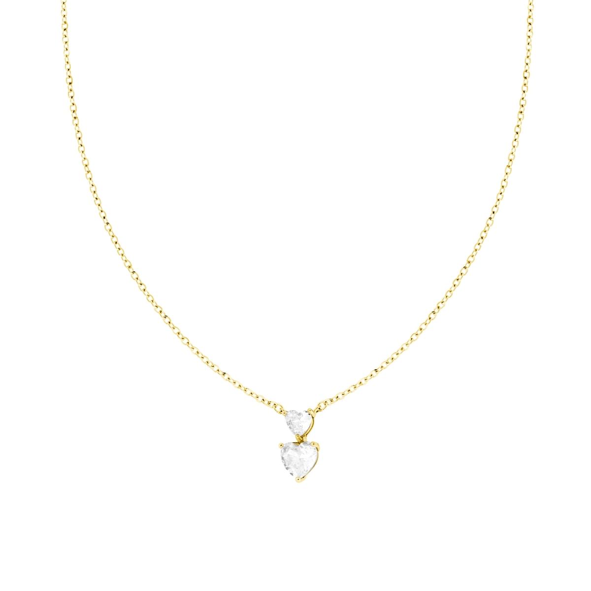 Collana Catena Forzatina Diamantata con doppio Punto Luce Cuore Crystal Bianchi in ACCIAIO colore Oro