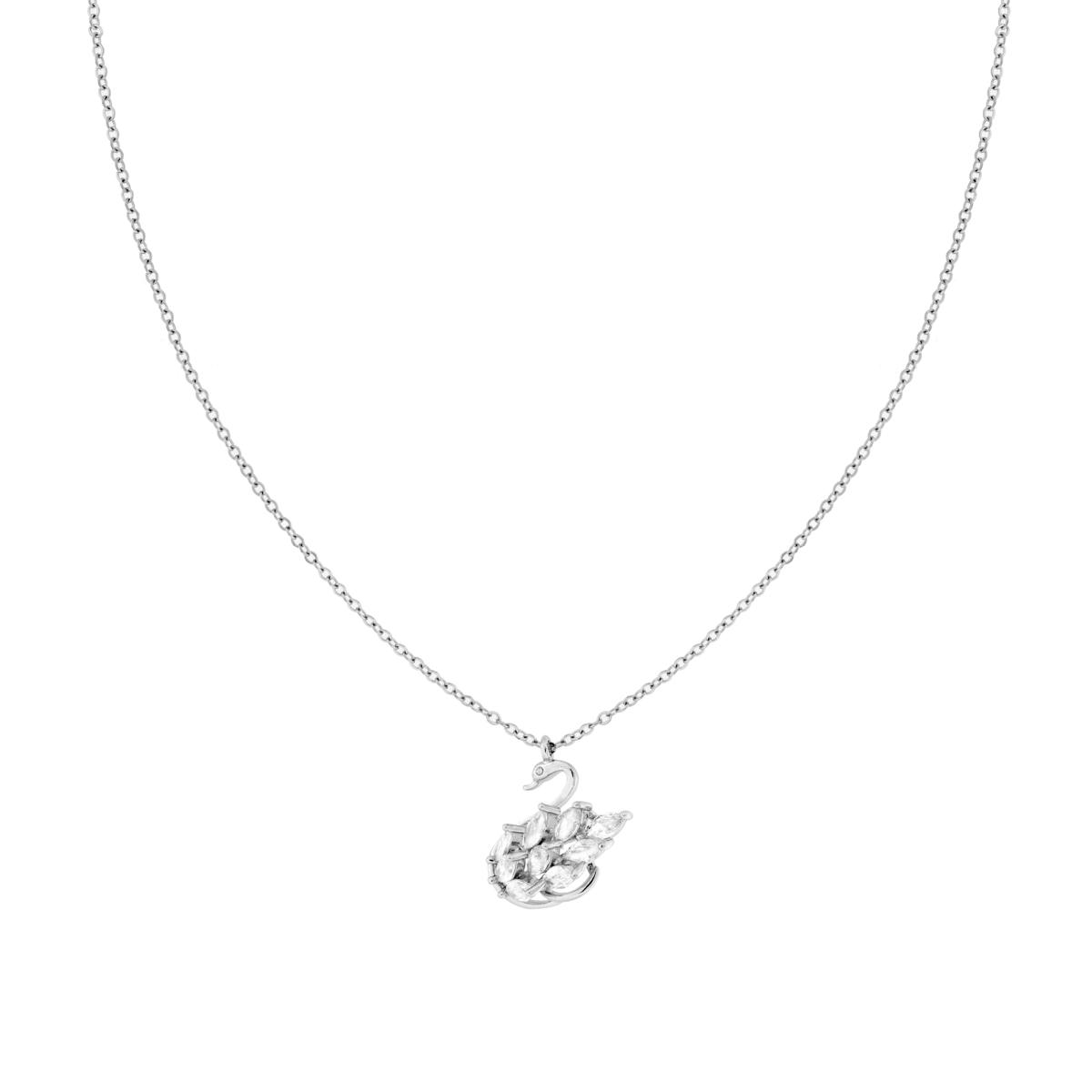 Collana Catena Forzatina Diamantata con Cigno e Crystal Bianchi in ACCIAIO e OTTONE