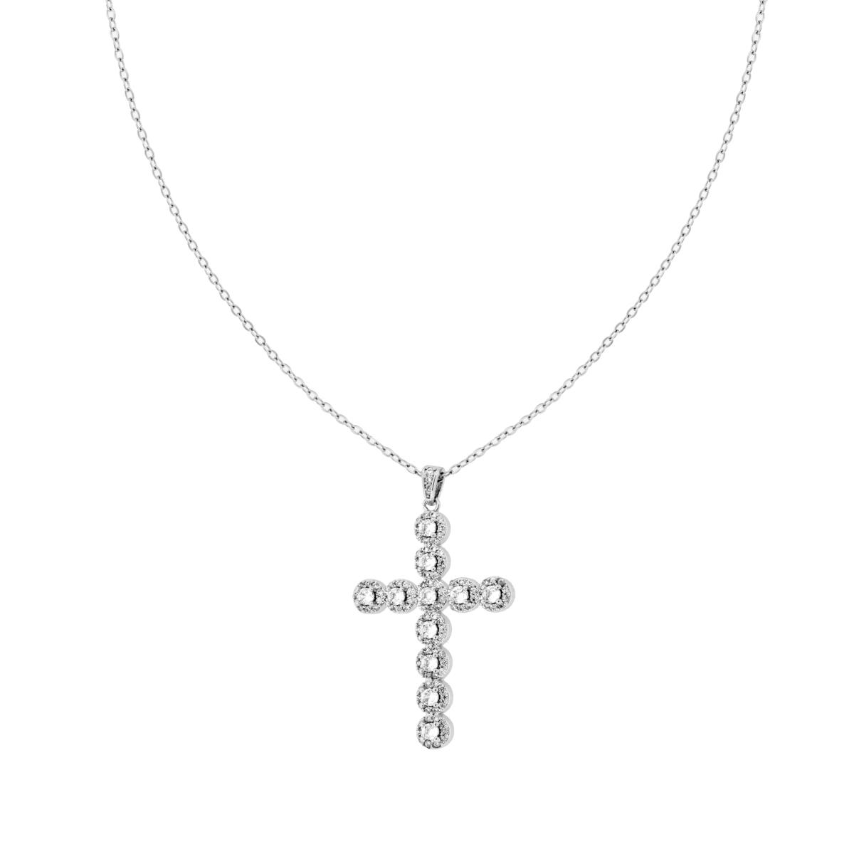 Collana Catena Forzatina con Croce e Crystal Bianchi in ACCIAIO E OTTONE