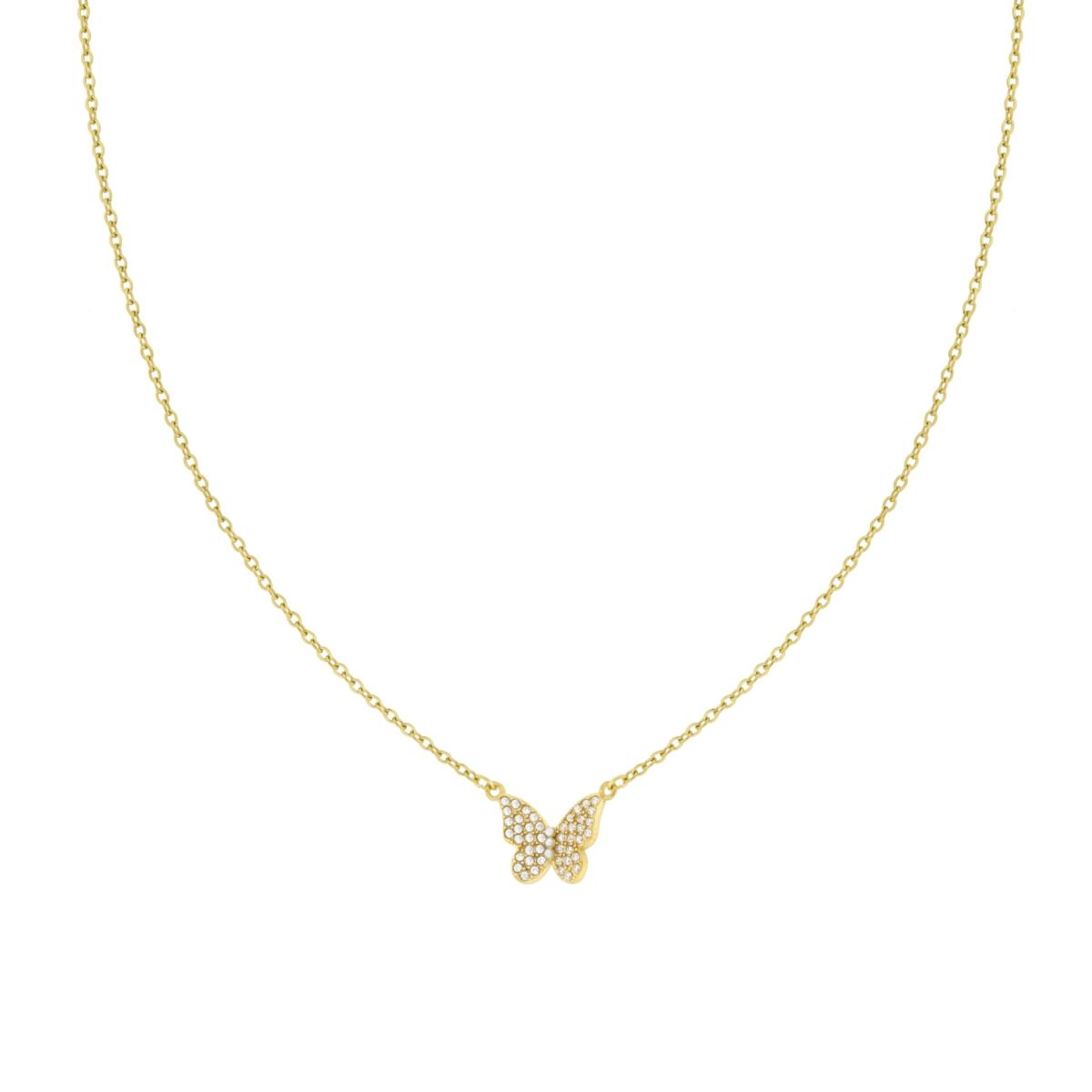 Collana Catena Forzatina con Farfalla e Crystal Bianchi e Perle in ACCIAIO colore Oro