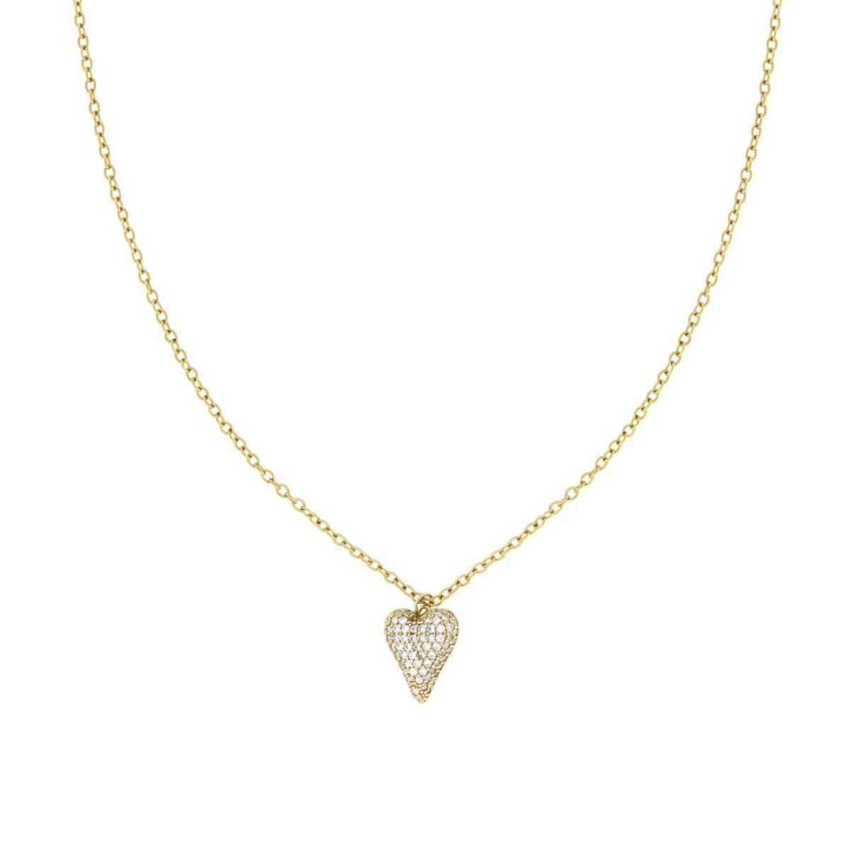 Collana Catena Forzatina con Cuore e Crystal Bianchi in ACCIAIO e OTTONE colore Oro