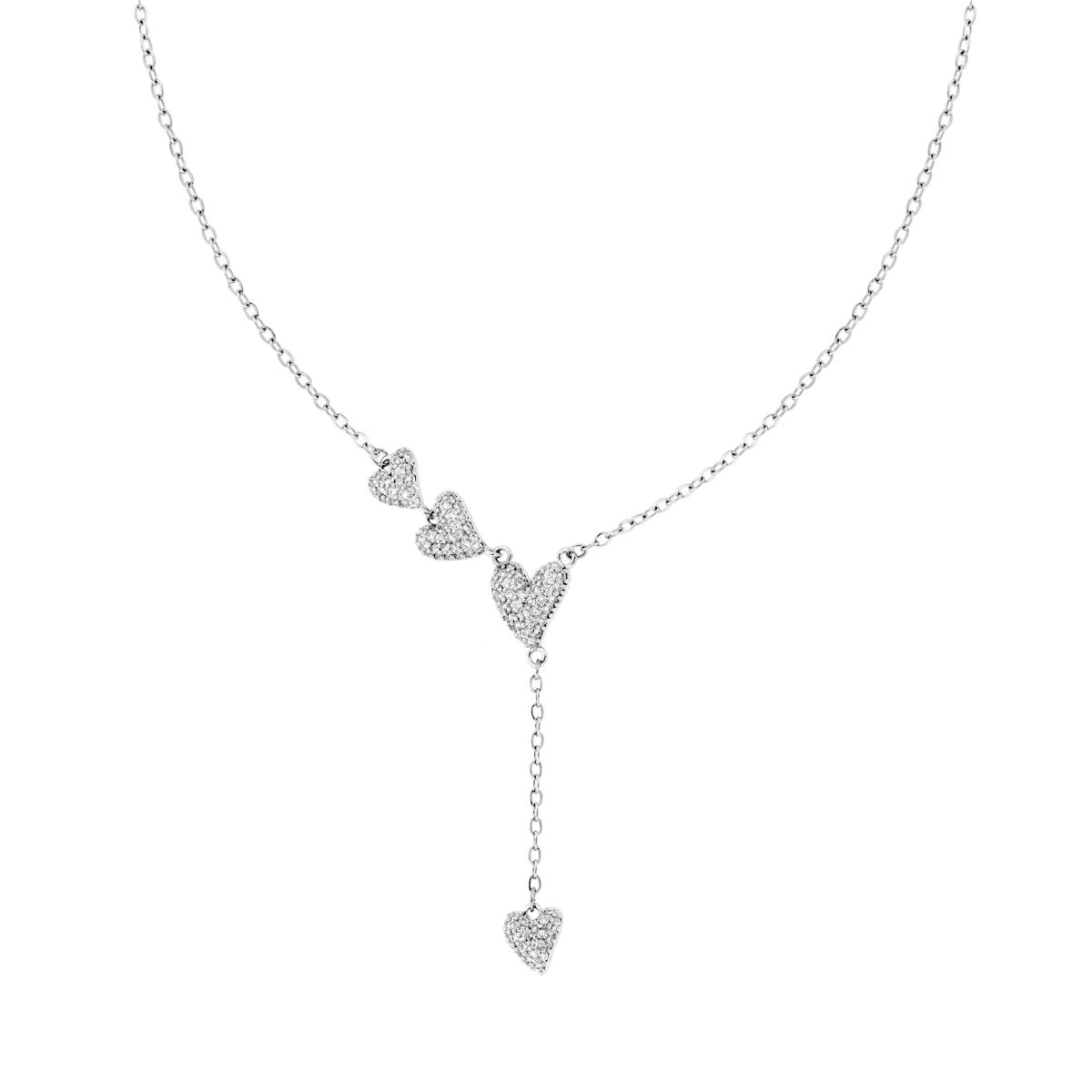 Collana Asimmetrica Catena Forzatina con Cuori e Crystal Bianchi in ACCIAIO e OTTONE