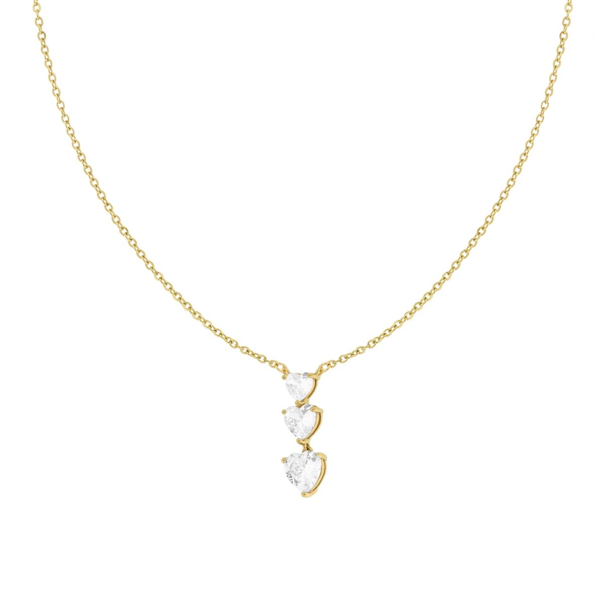 Collana Catena Forzatina con Trilogy Cuori e Crystal Bianchi in ACCIAIO E OTTONE colore Oro