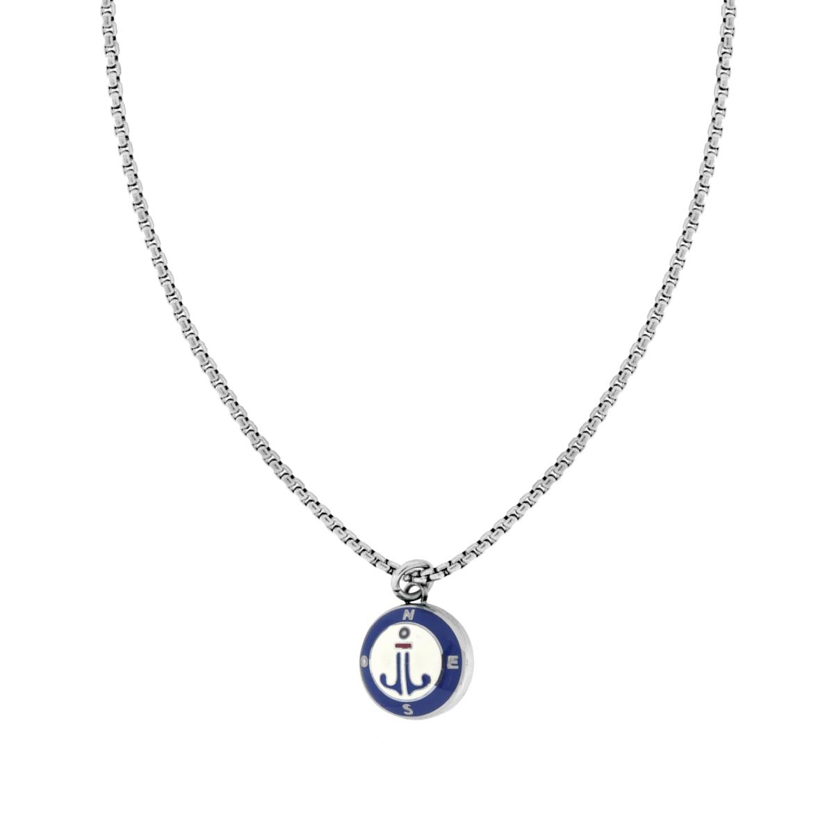 Collana Catena Veneziana Tonda con Ancora Smalto Bianco e Blu in ACCIAIO