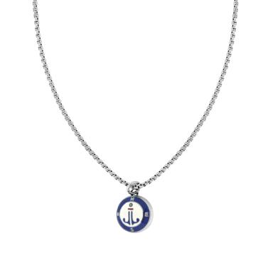 Collana Catena Veneziana Tonda con Ancora Smalto Bianco e Blu in ACCIAIO