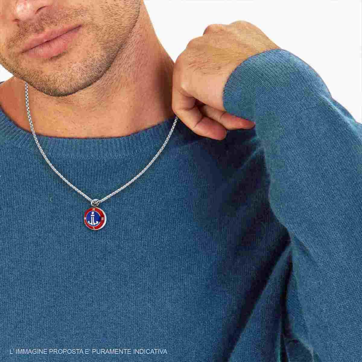 Collana Catena Veneziana Tonda con Ancora Smalto Rosso e Blu in ACCIAIO