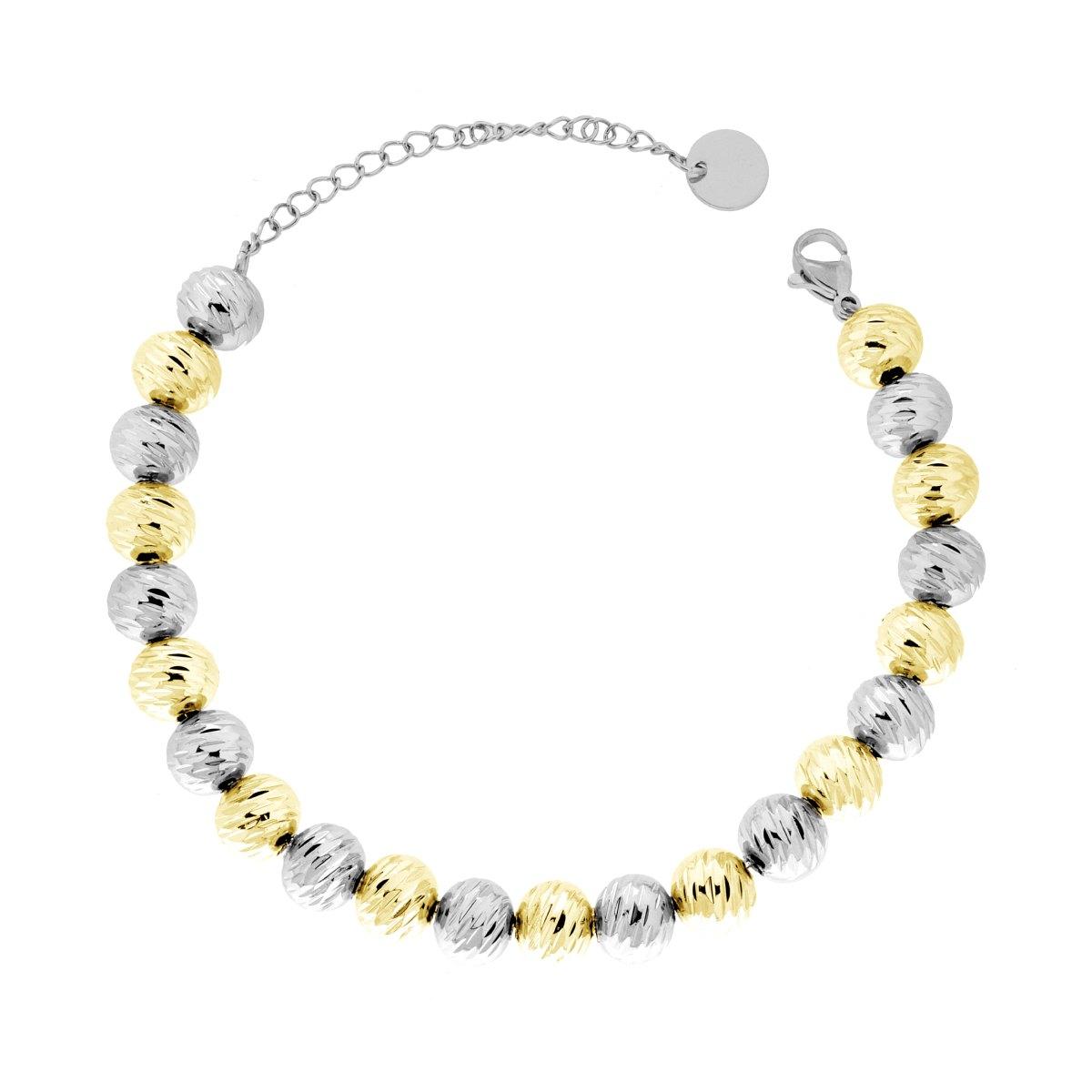 Bracciale Catena con Palline Diamantate mm 8 in ACCIAIO colore Acciaio e Oro