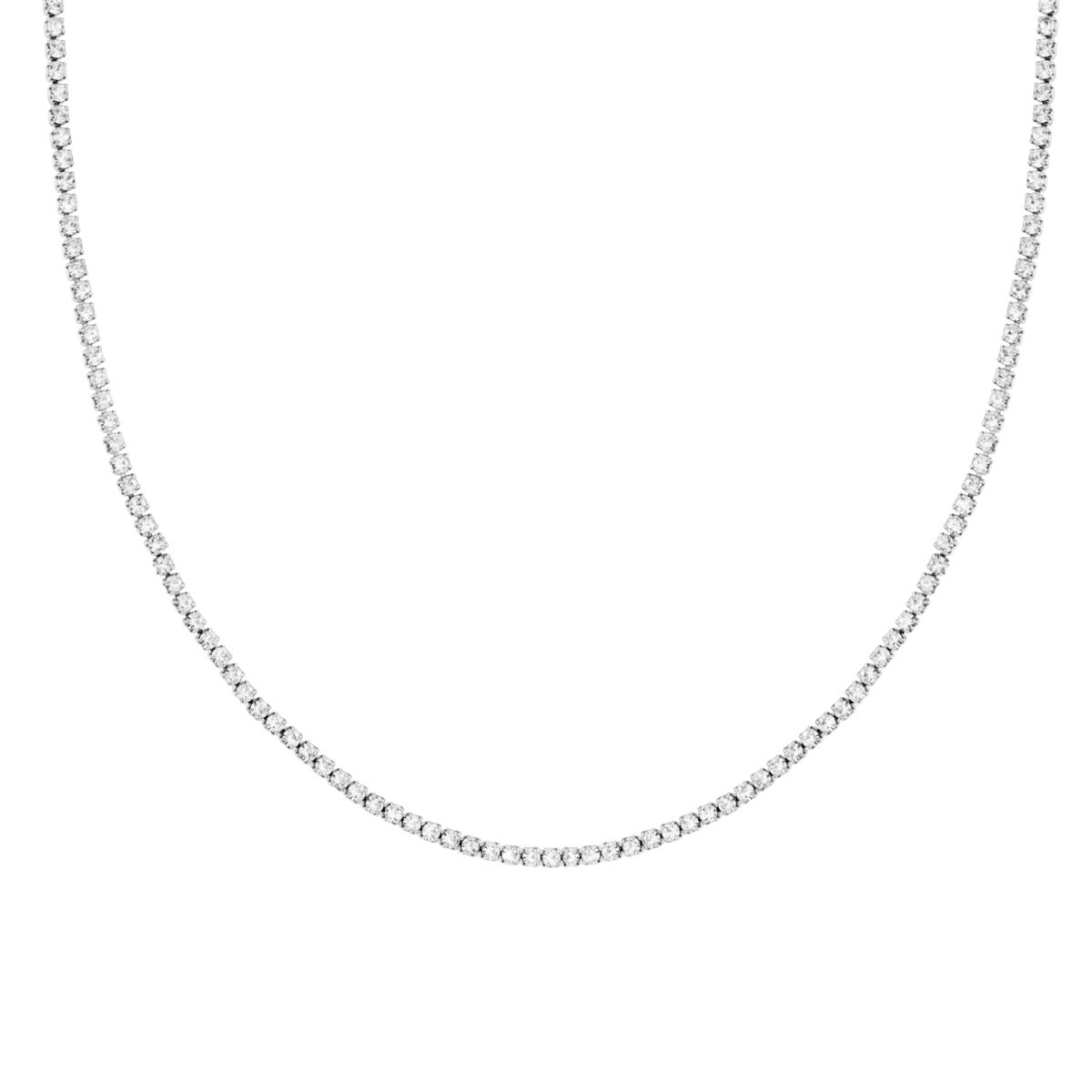 Collana Tennis Griffe cm 40+5 con Crystal mm 2 Bianchi in ACCIAIO