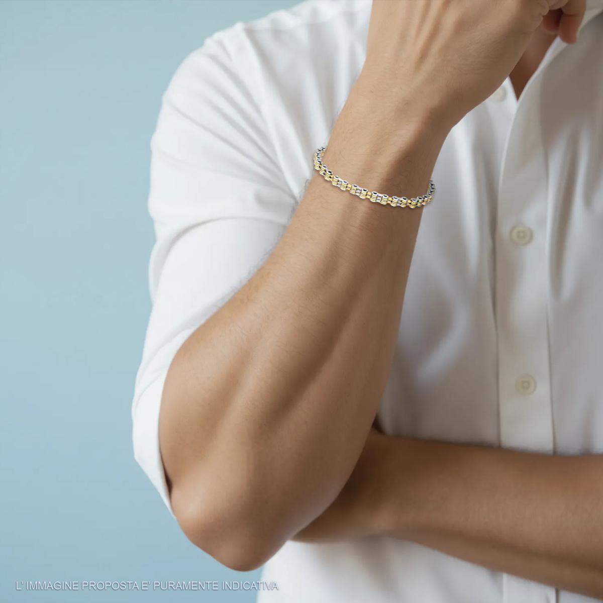 Bracciale Uomo Maglia Imperniata Bicicletta con dettagli Colore Oro in ACCIAIO