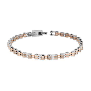 Bracciale Uomo Maglia Imperniata Bicicletta con dettagli Colore Rosa in ACCIAIO