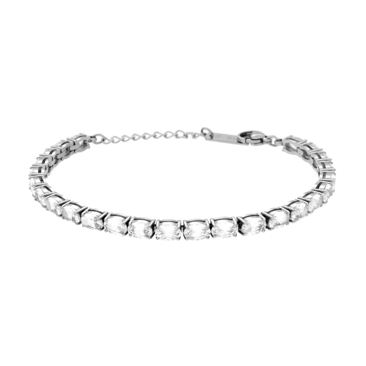 Bracciale Tennis Griffe con Ovali Crystal Bianchi in ACCIAIO