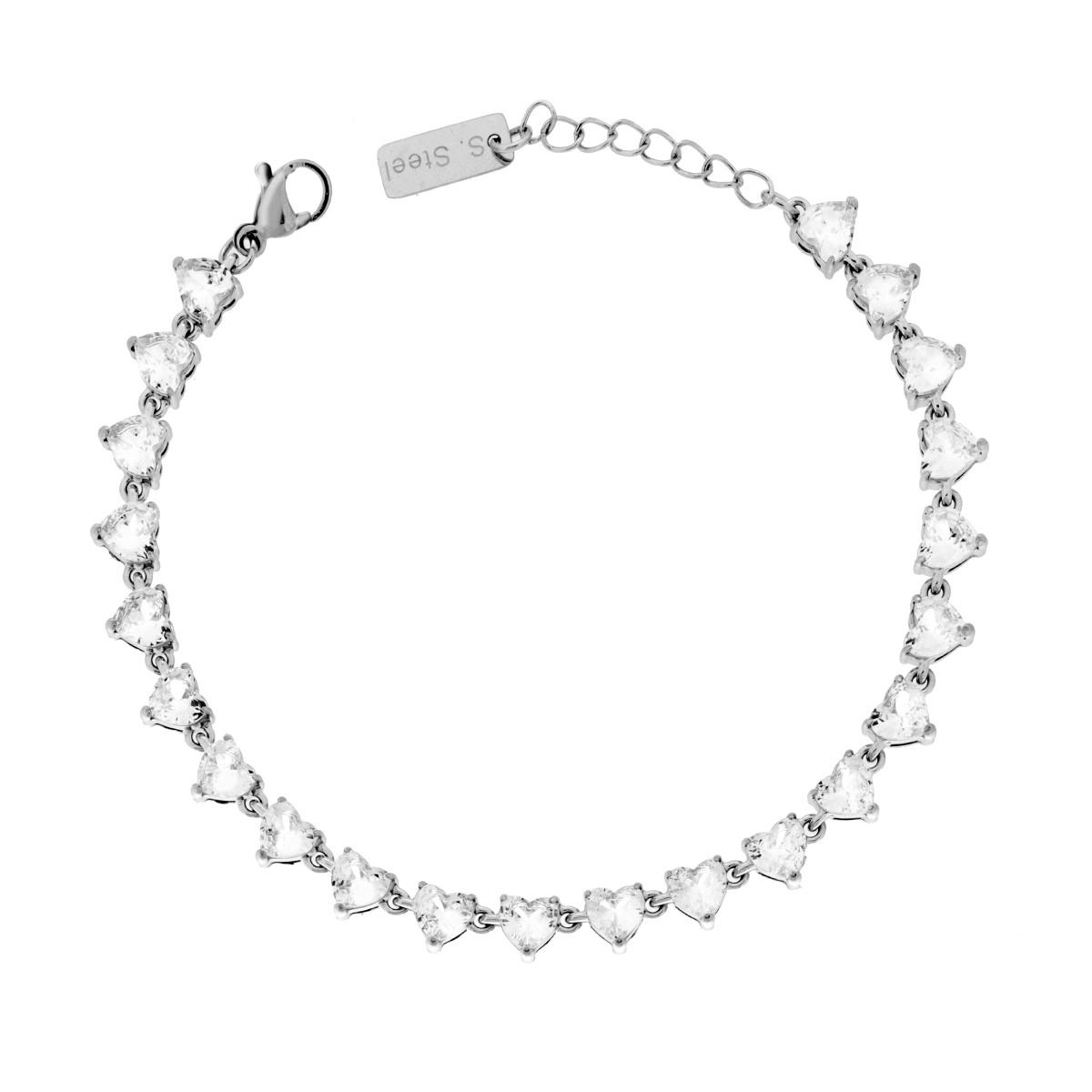Bracciale Tennis con Cuori Crystal Bianchi in ACCIAIO