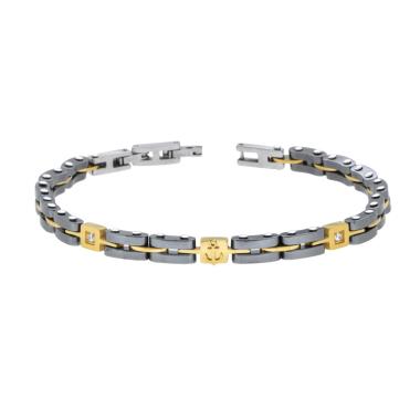 Bracciale Uomo Maglia Imperniata con dettagli Colore Oro Ceramica Antracite Crystal Bianchi e Ancora in ACCIAIO