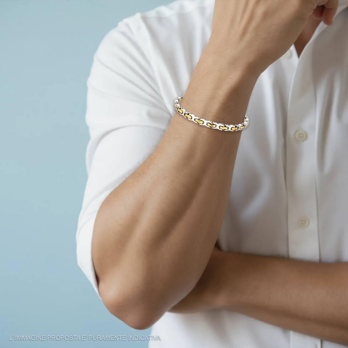 Bracciale Uomo Maglia Imperniata con dettagli Colore Oro in Ceramica in ACCIAIO