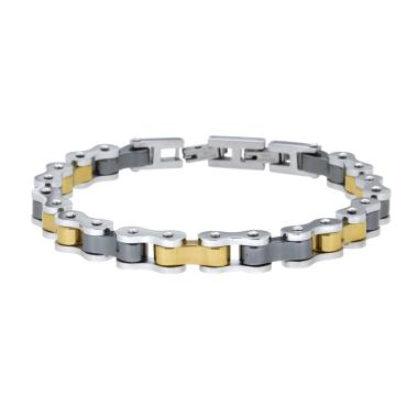 Bracciale Uomo Maglia Imperniata Bicicletta con dettagli Colore Oro e Ceramica Antracite in ACCIAIO