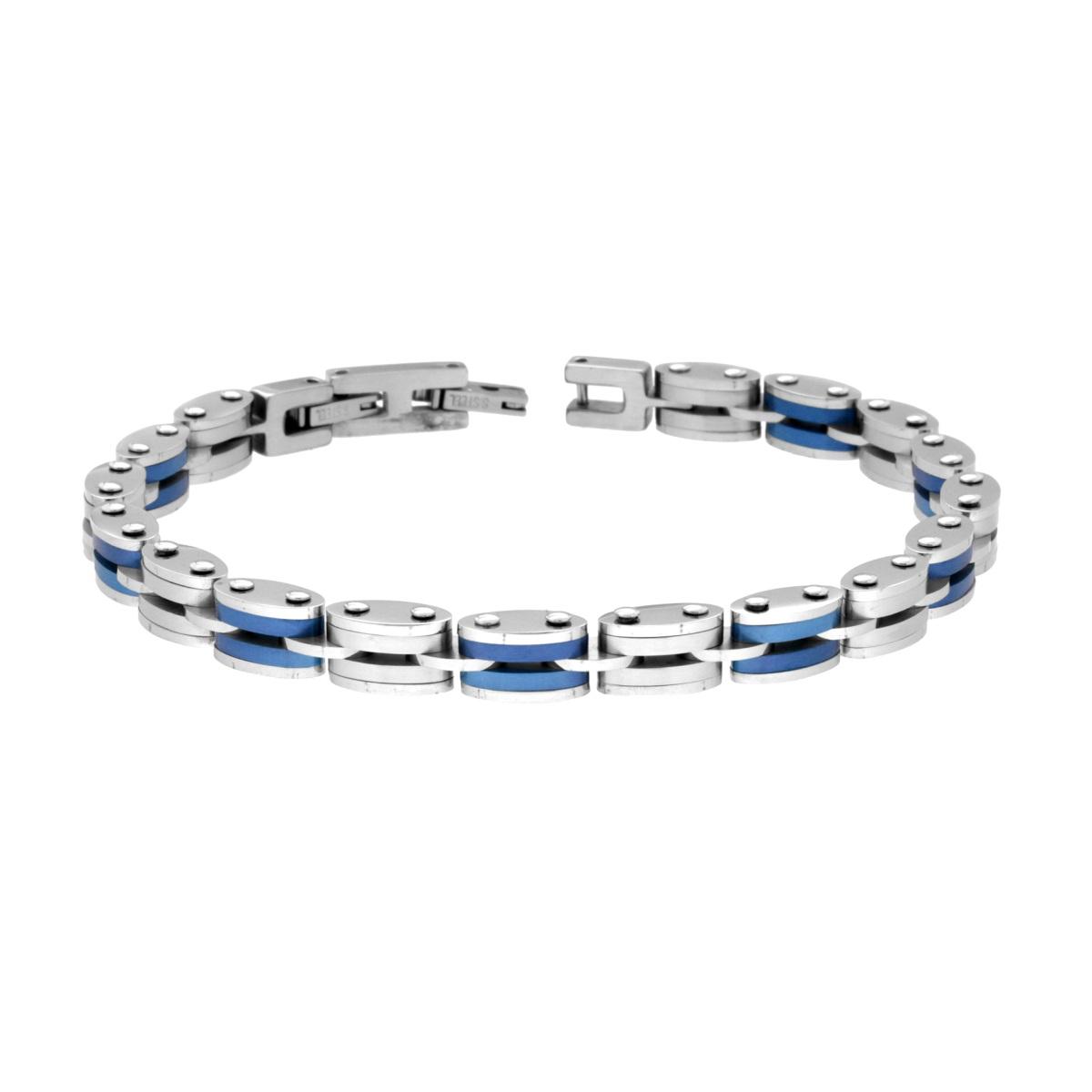 Bracciale Uomo Maglia Imperniata con dettagli Colore Blu in ACCIAIO