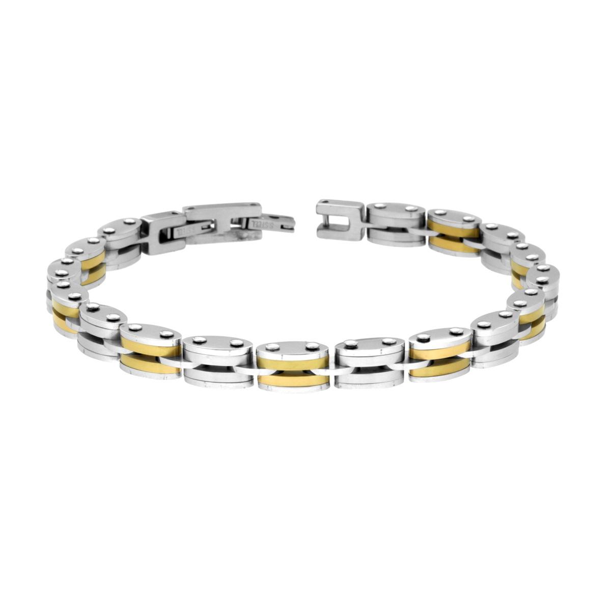Bracciale Uomo Maglia Imperniata con dettagli Colore Oro in ACCIAIO
