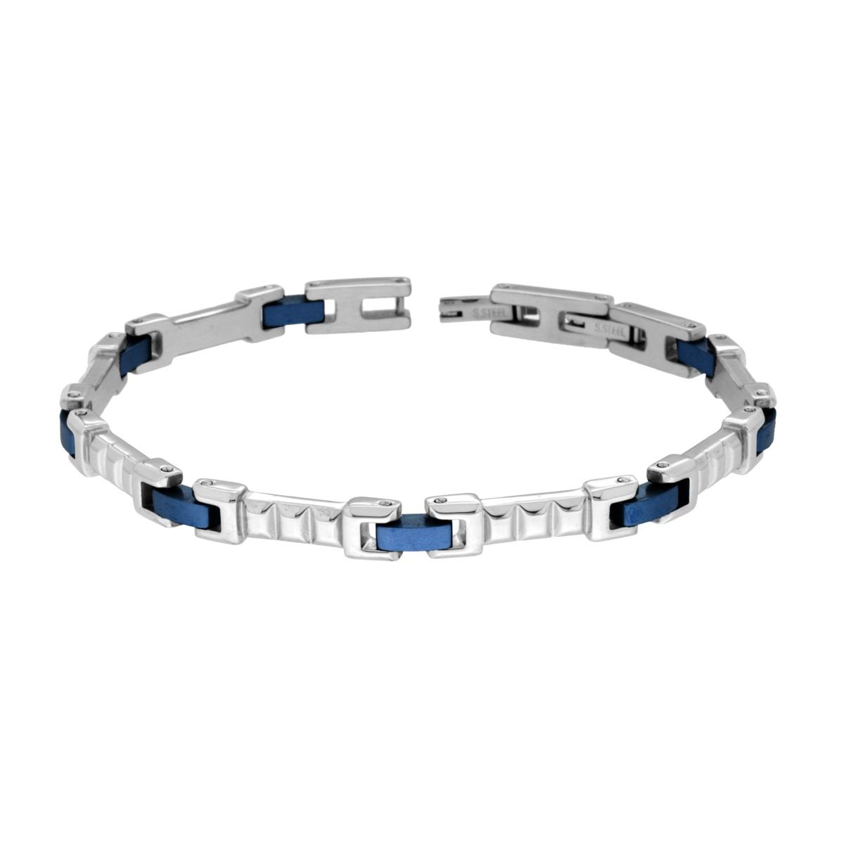 Bracciale Uomo Maglia Imperniata con dettagli Colore Blu in ACCIAIO