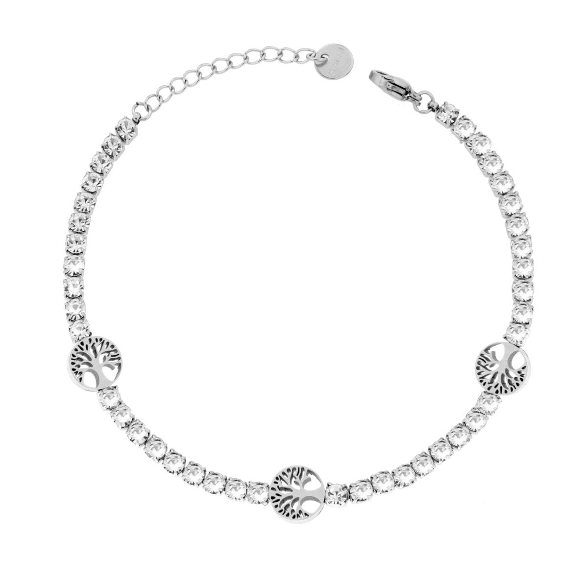 Bracciale Tennis con Albero della Vita e Crystal Bianchi in ACCIAIO