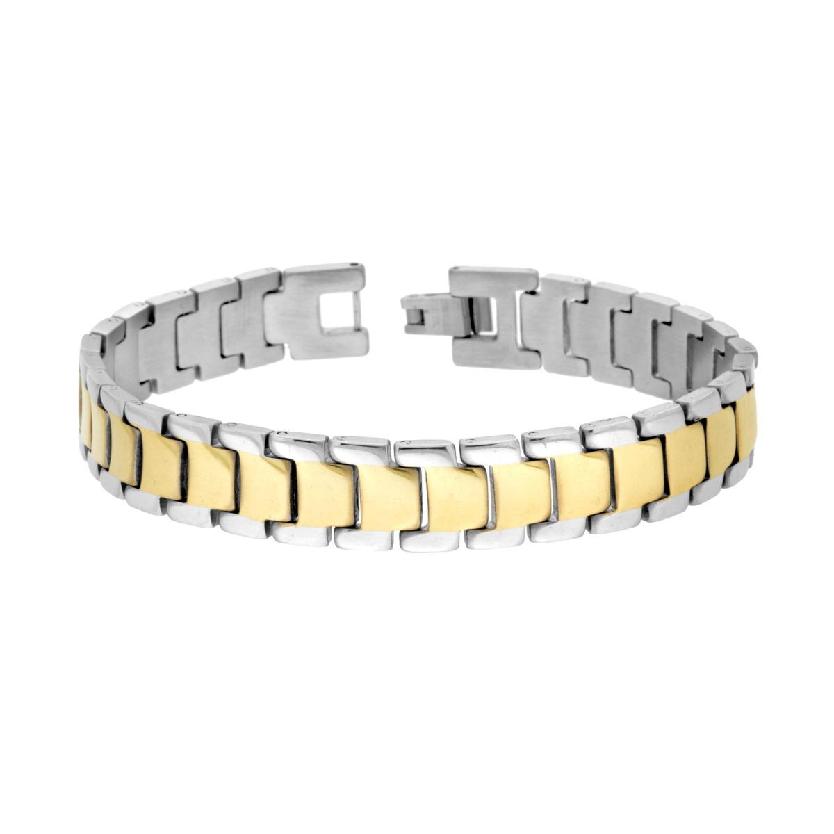 Bracciale Uomo Maglia Imperniata dettagli colore Oro in ACCIAIO