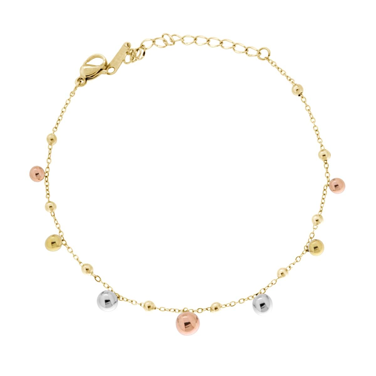 Bracciale Catena Forzatina Diamantata con Palline Multicolor pendenti in ACCIAIO colore Oro Acciaio e Rosa