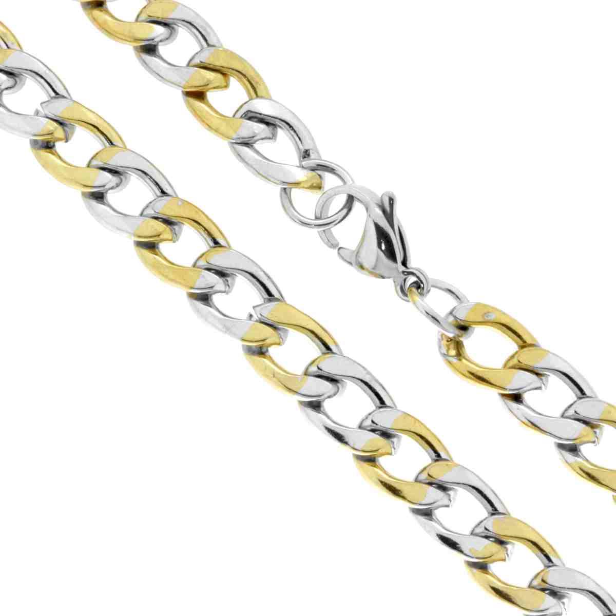 Catena Grumetta Diamantata sezione mm 8.3 lunghezza cm 55 con dettagli colore Oro in ACCIAIO