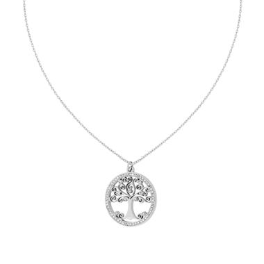 Collana Catena Forzatina Diamantata con Albero della Vita e Crystal Bianchi in ACCIAIO