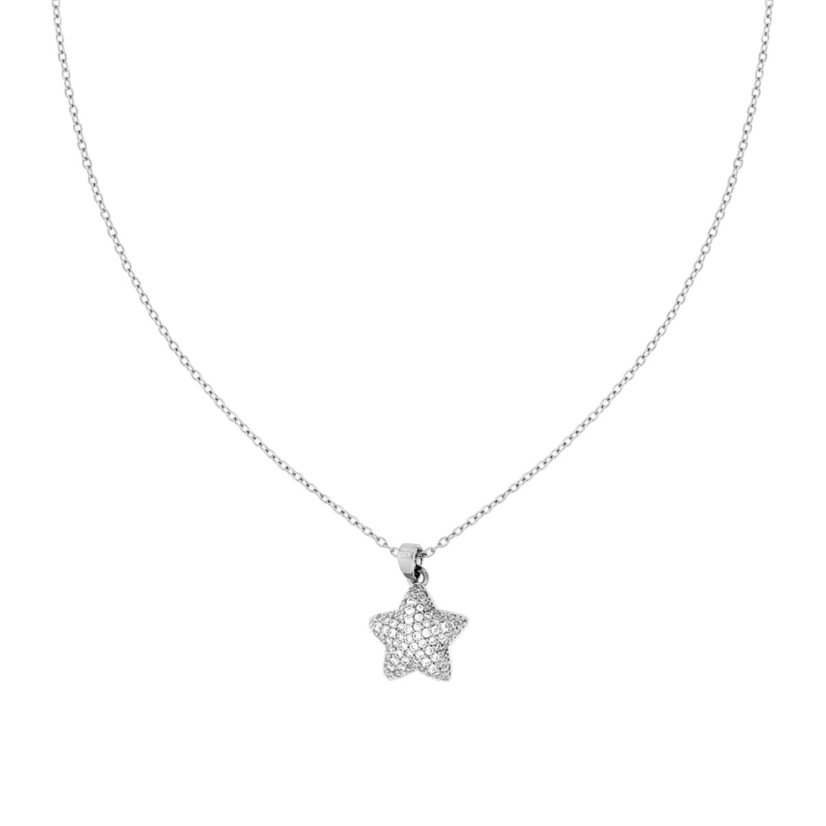 Collana Catena Forzatina Diamantata con Stella Bombata e Crystal Bianchi in ACCIAIO