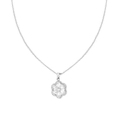 Collana Catena Forzatina Diamantata con Fiore e Crystal Bianchi in ACCIAIO