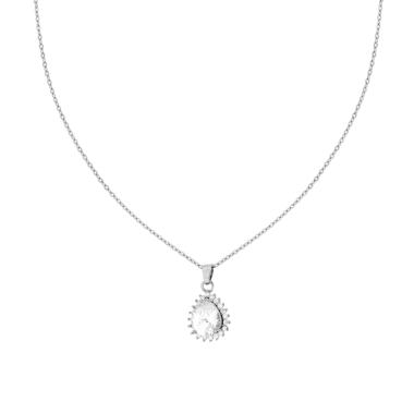 Collana Catena Forzatina Diamantata con Punto Luce Goccia contornato da Crystal Bianchi in ACCIAIO