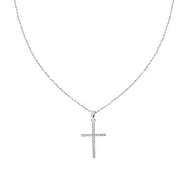 Collana Catena Forzatina Diamantata con Croce e Crystal Bianchi in ACCIAIO