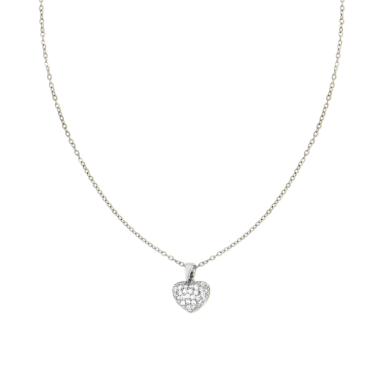 Collana Catena Forzatina Diamantata con Cuore Bombato e Crystal Bianchi in ACCIAIO