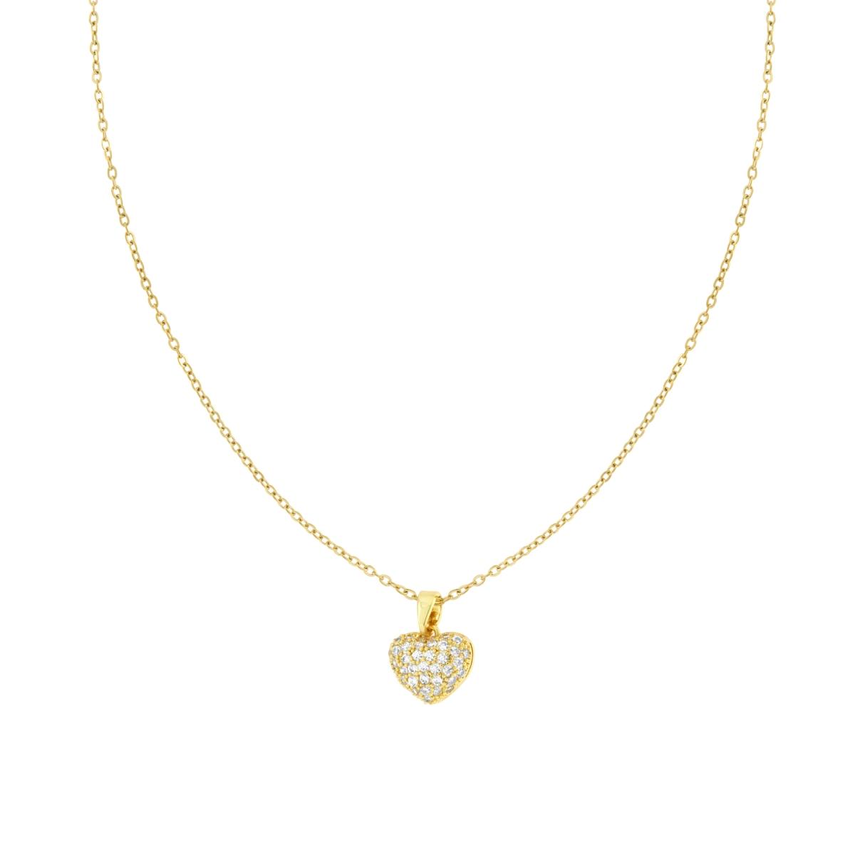 Collana Catena Forzatina Diamantata con Cuore Bombato e Crystal Bianchi in ACCIAIO colore Oro